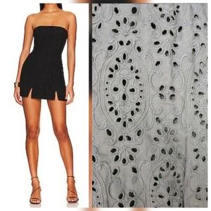 RUMER Sienna Strapless Cotton Eyelet Notched Mini Dress, Size Large NWT